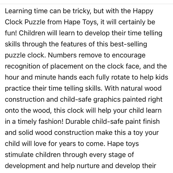 ⏰Hape⏰ Happy Hour Clock Kid's Wooden Time Learning Puzzle - Picture 4 of 10